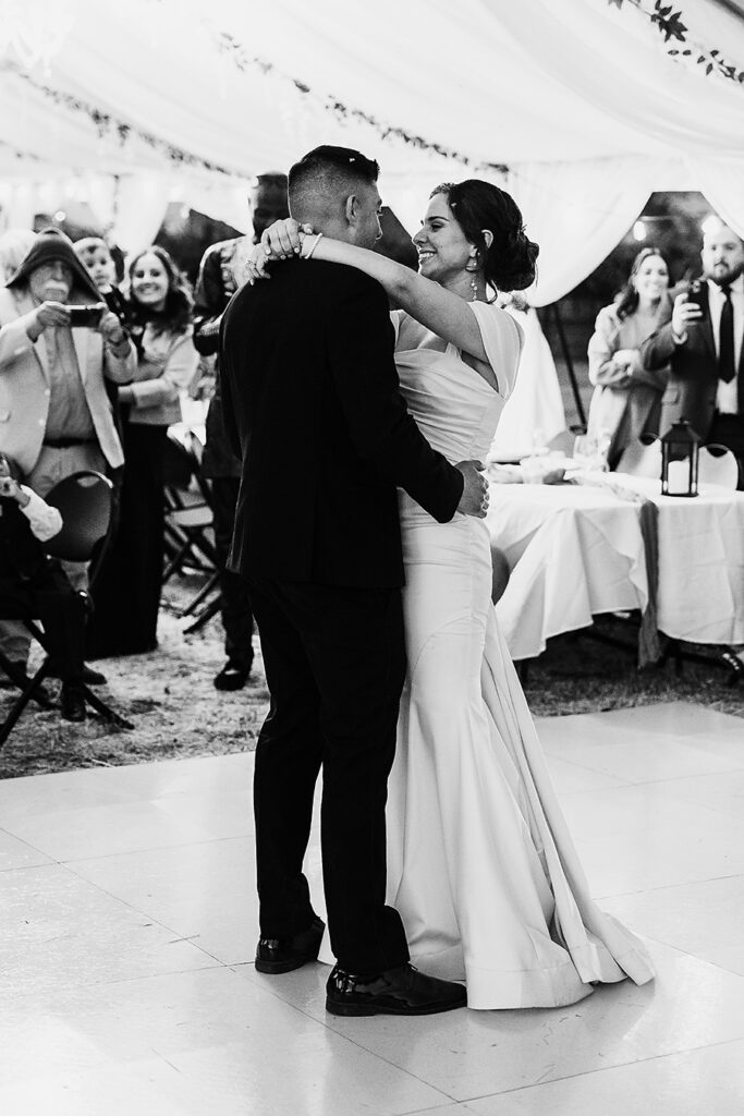 Bride and groom dancing under the stars at Napa Valley vineyard wedding